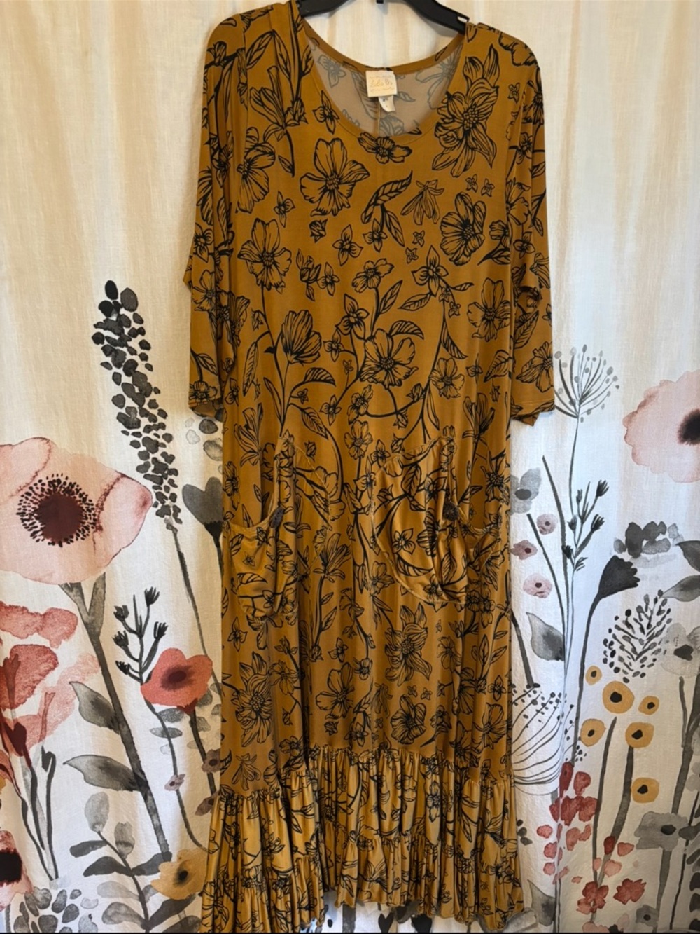 Mustard Floral Ruffle-Hem Maxi Dress - Women’s Casual by Zeal